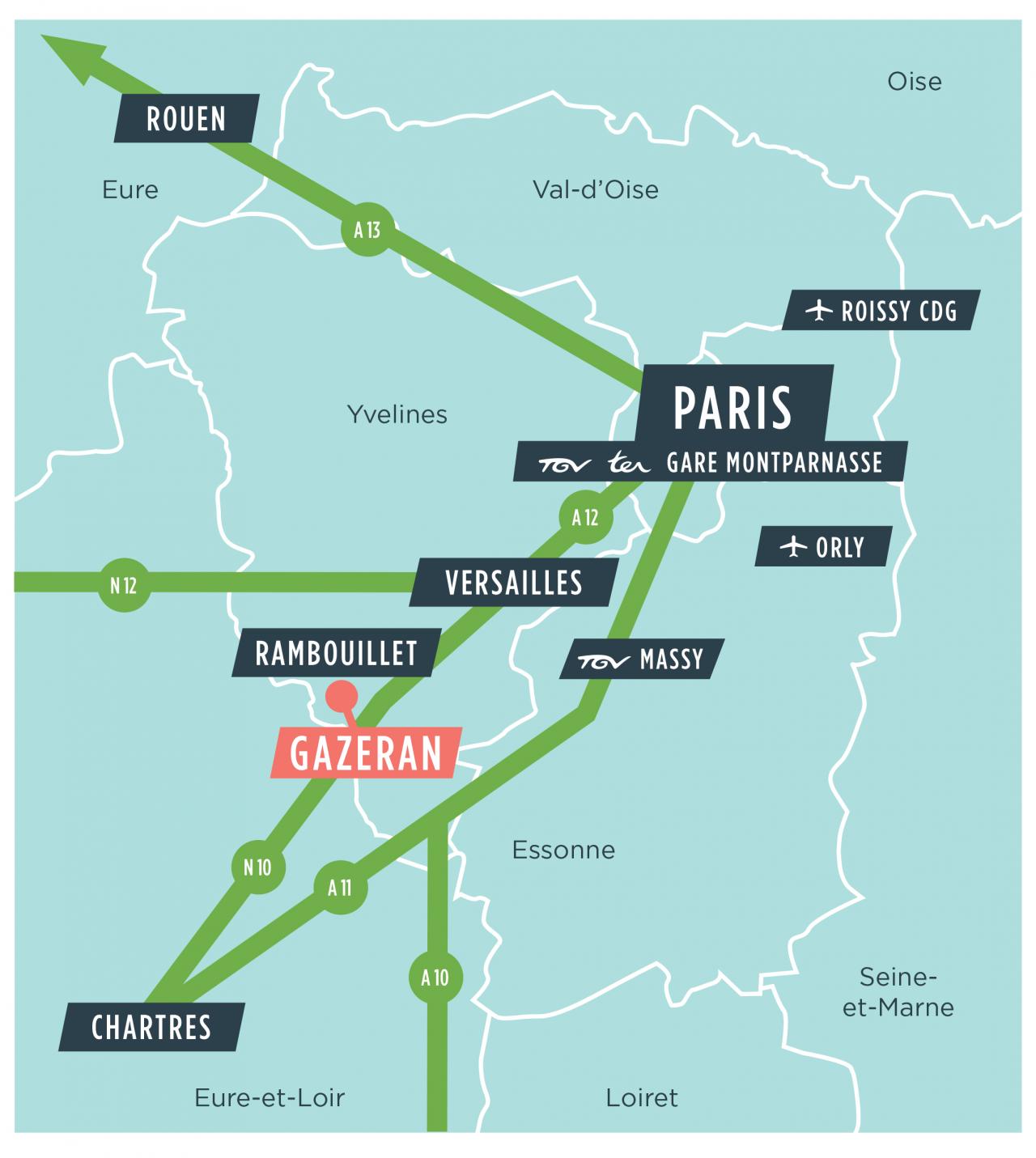 Plan qui situe Rambouillet et Gazeran